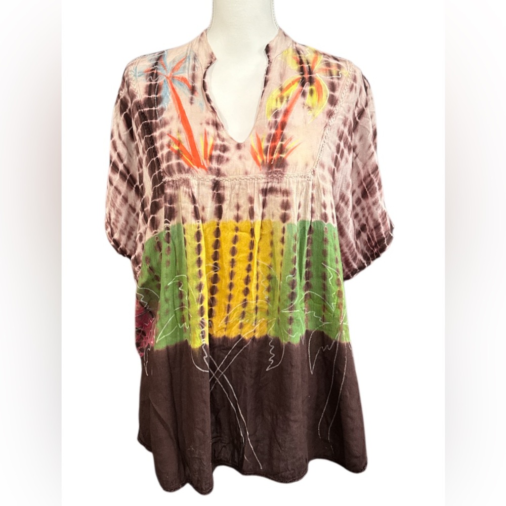 Pagoda Multicolored Short Sleeve Bohemian Tunic